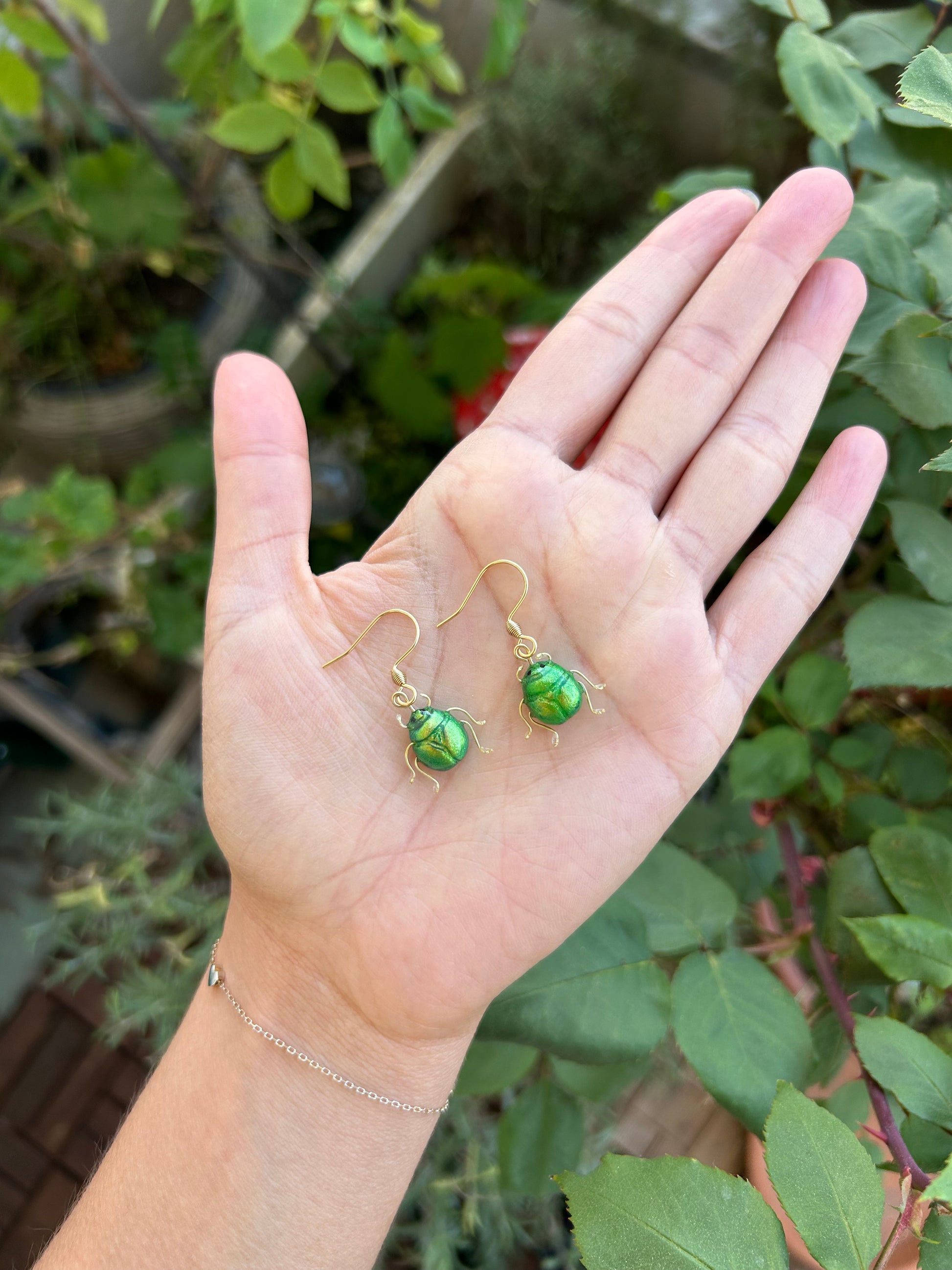 Mint Leaf Beetle Earrings