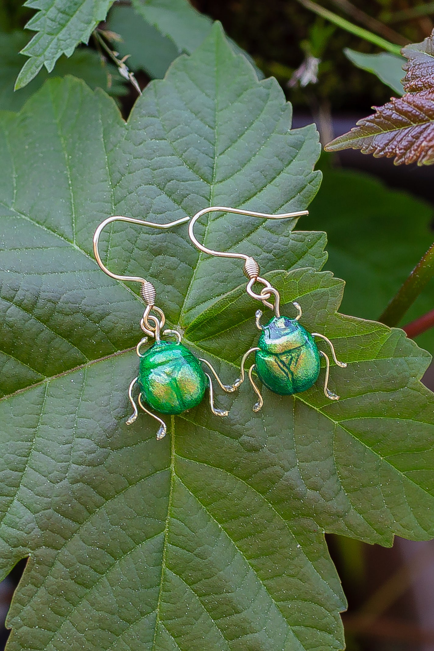 Mint Leaf Beetle Earrings
