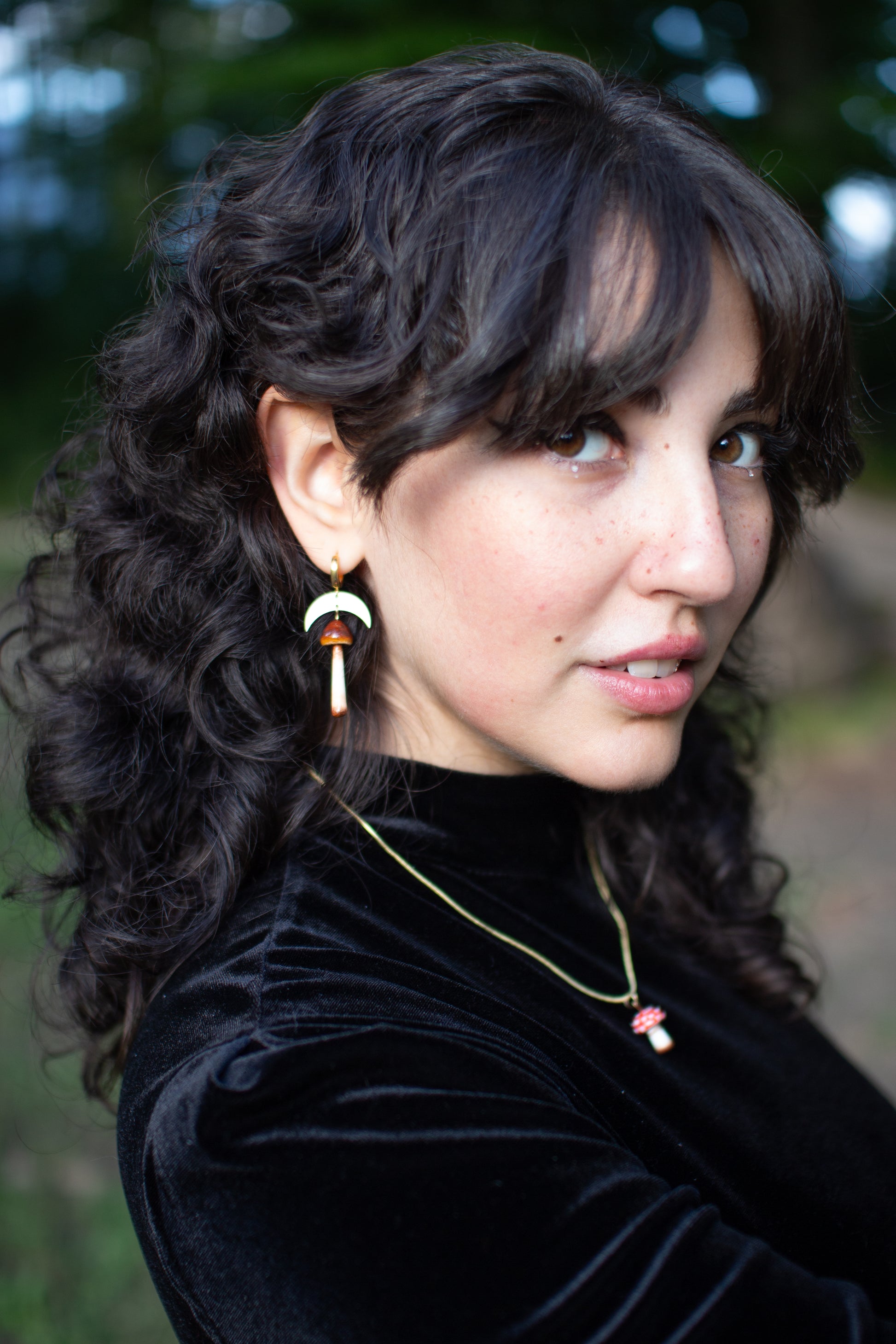 Crescent Moon Magic Mushroom Earings (Psilocybe Semilanceata)