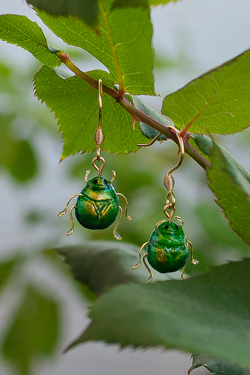 Mint Leaf Beetle Earrings
