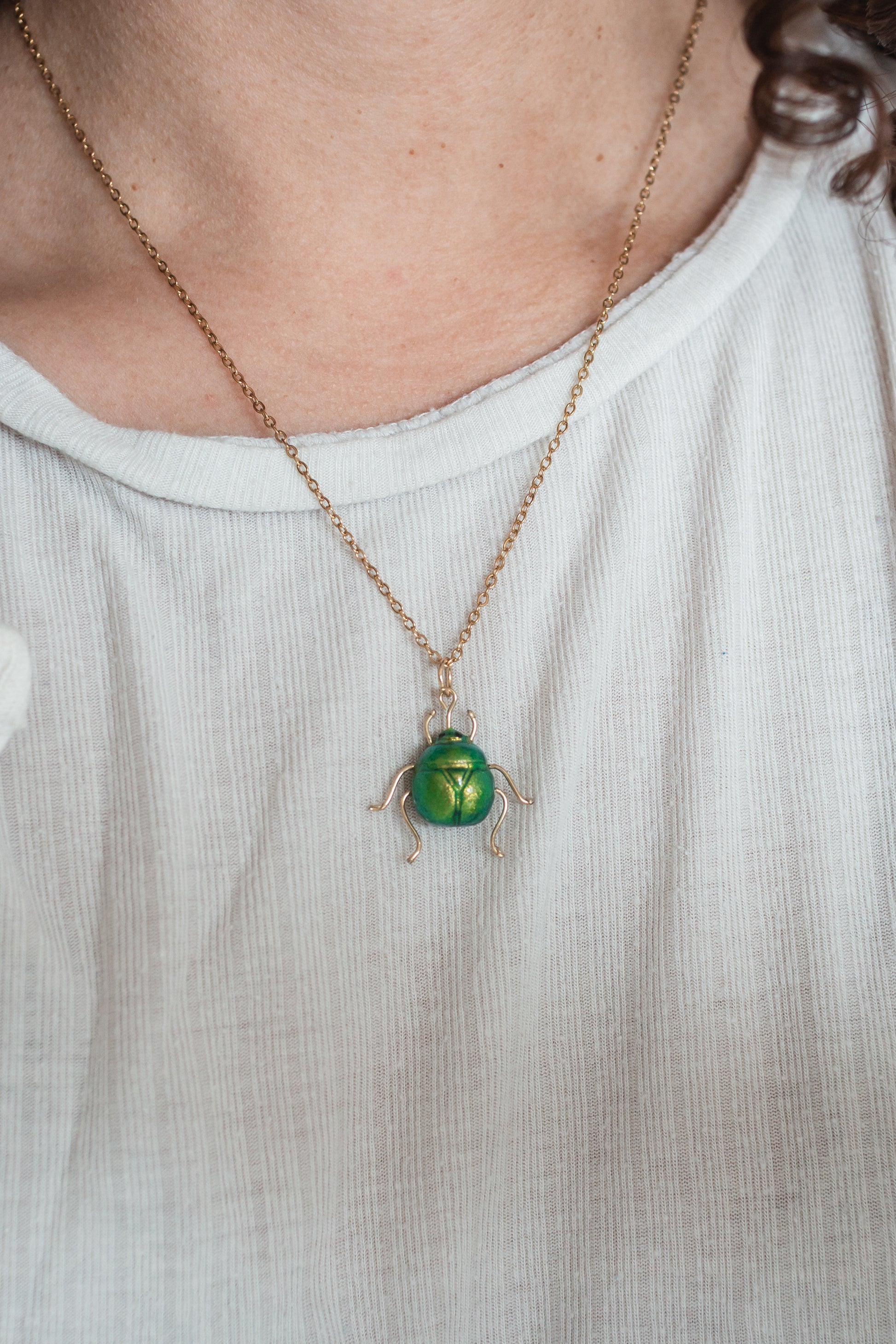 Mint Leaf Beetle Necklace