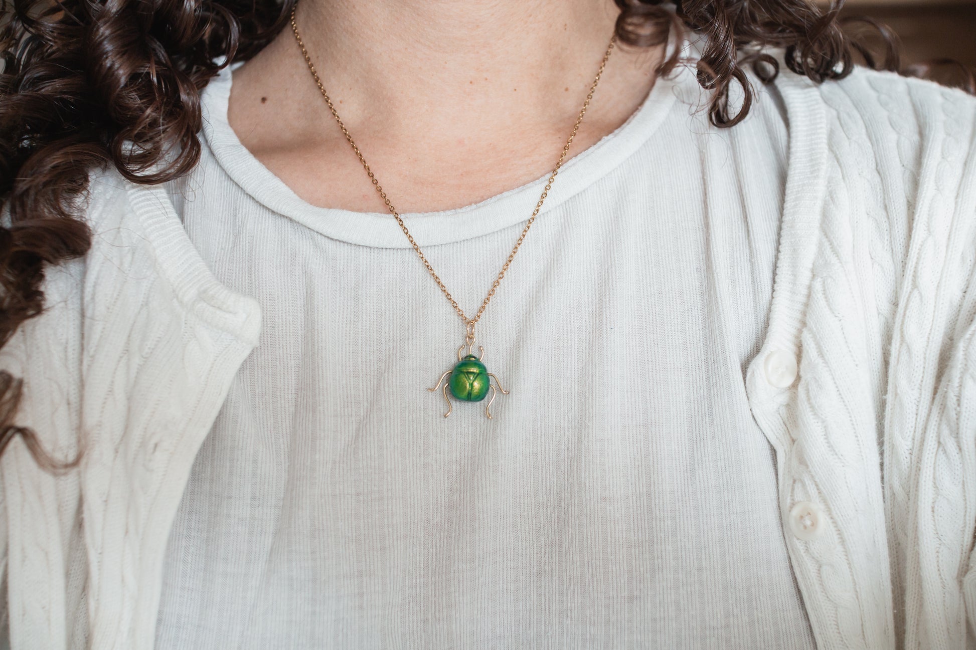 Mint Leaf Beetle Necklace