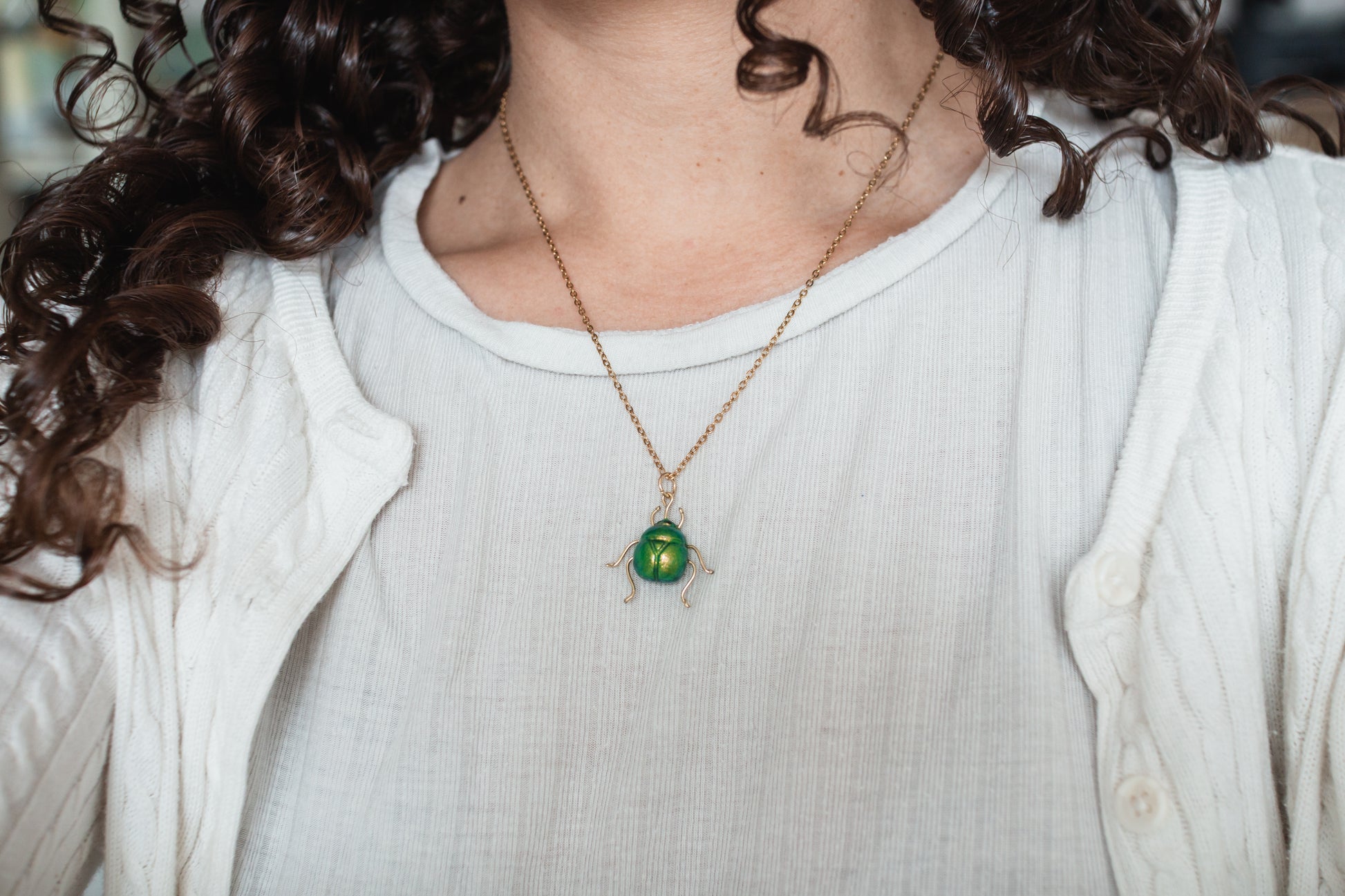 Mint Leaf Beetle Necklace