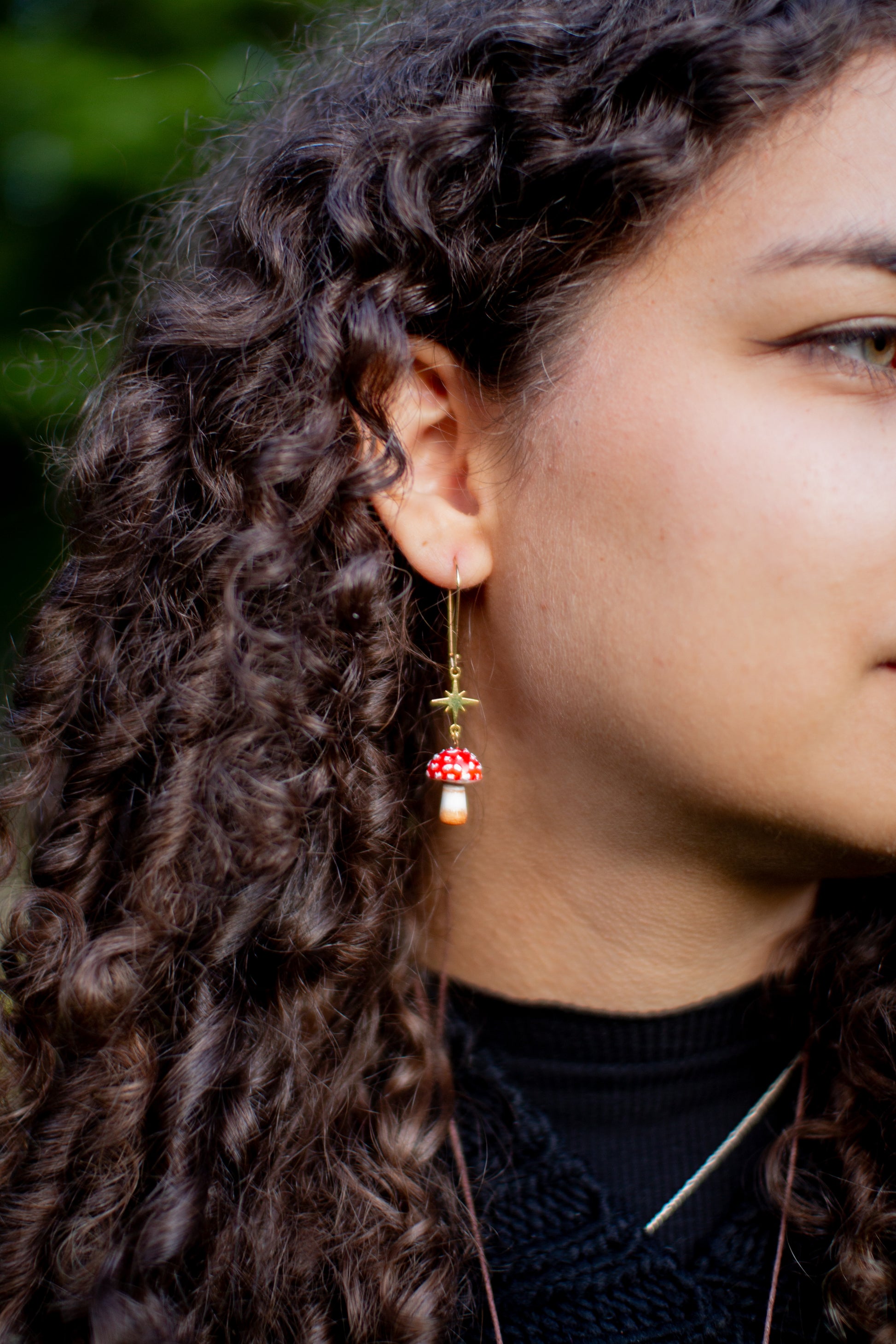 Sparkly Amanita Muscaria Gold Earrings