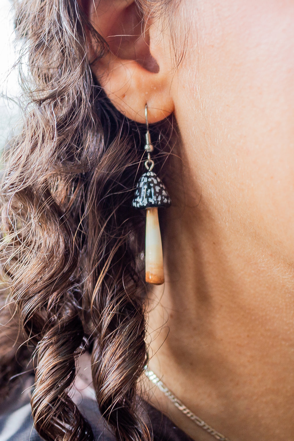 Magpie Inkcap Mushroom Earrings (Coprinopsis Picacea)