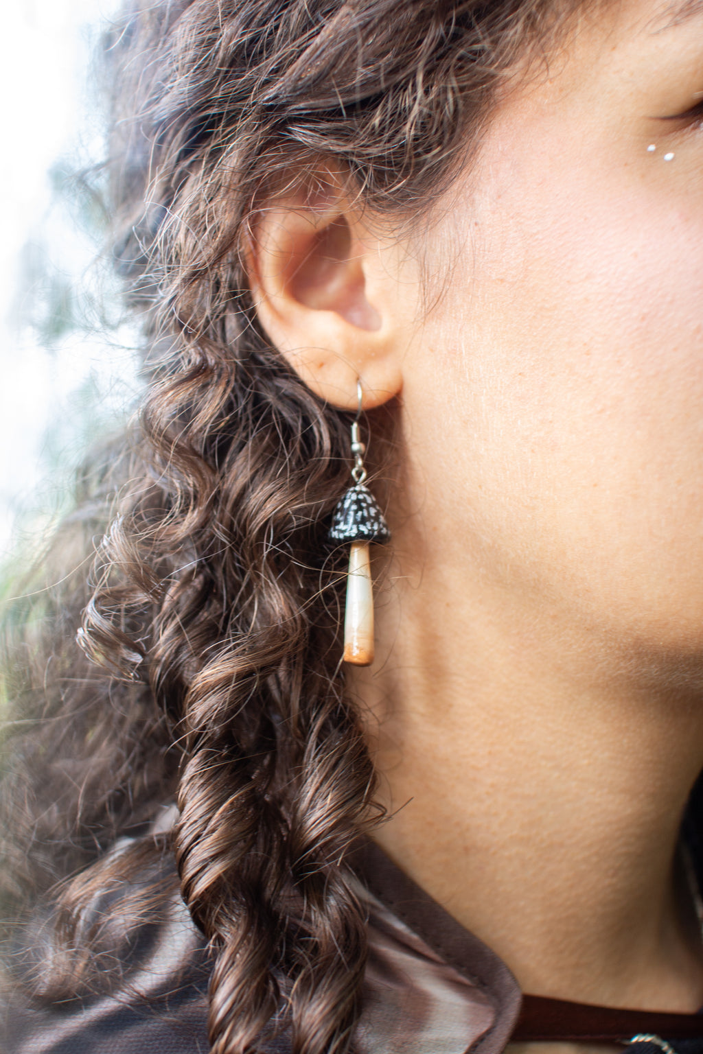 Magpie Inkcap Mushroom Earrings (Coprinopsis Picacea)