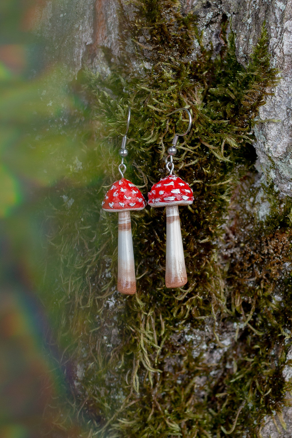 Long Trippy Mushroom Earrings (Amanita Muscaria)