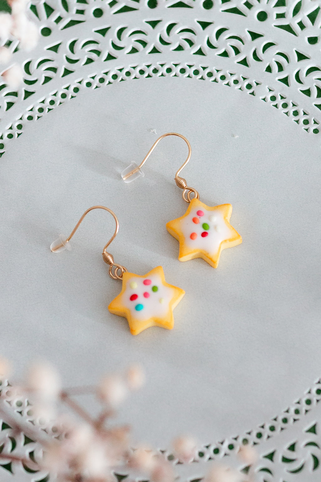 Star Shaped Milanese Biscuit Earrings (with Icing and Sprinkles)