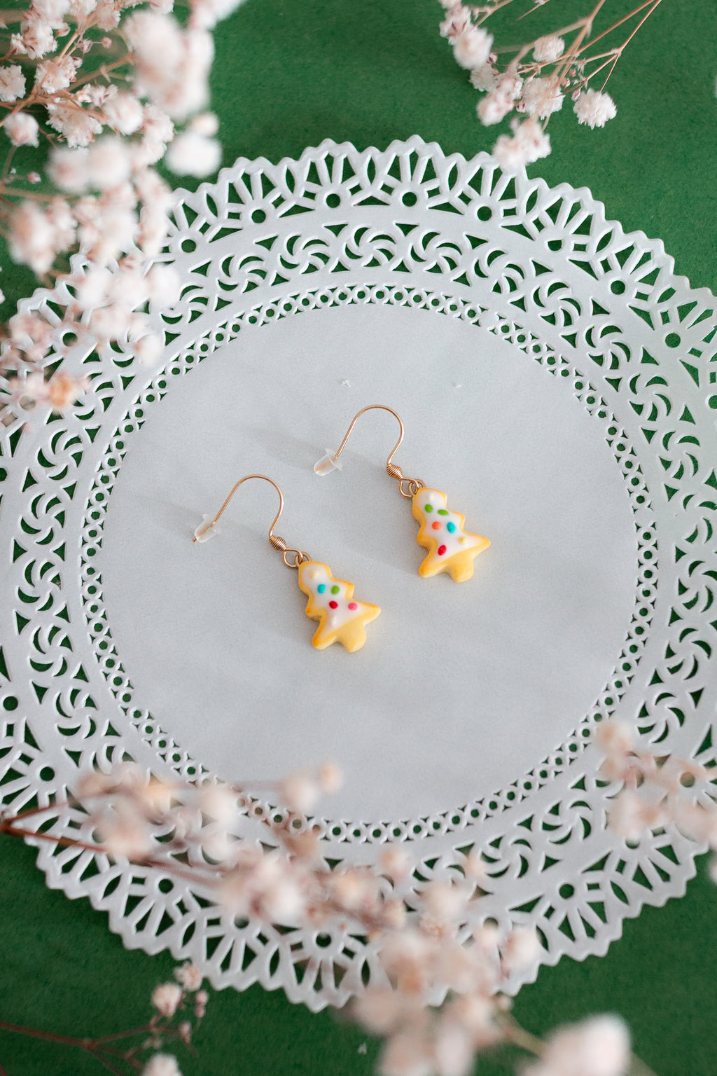 Tree Shaped Milanese Biscuit Earrings (with Icing and Sprinkles)