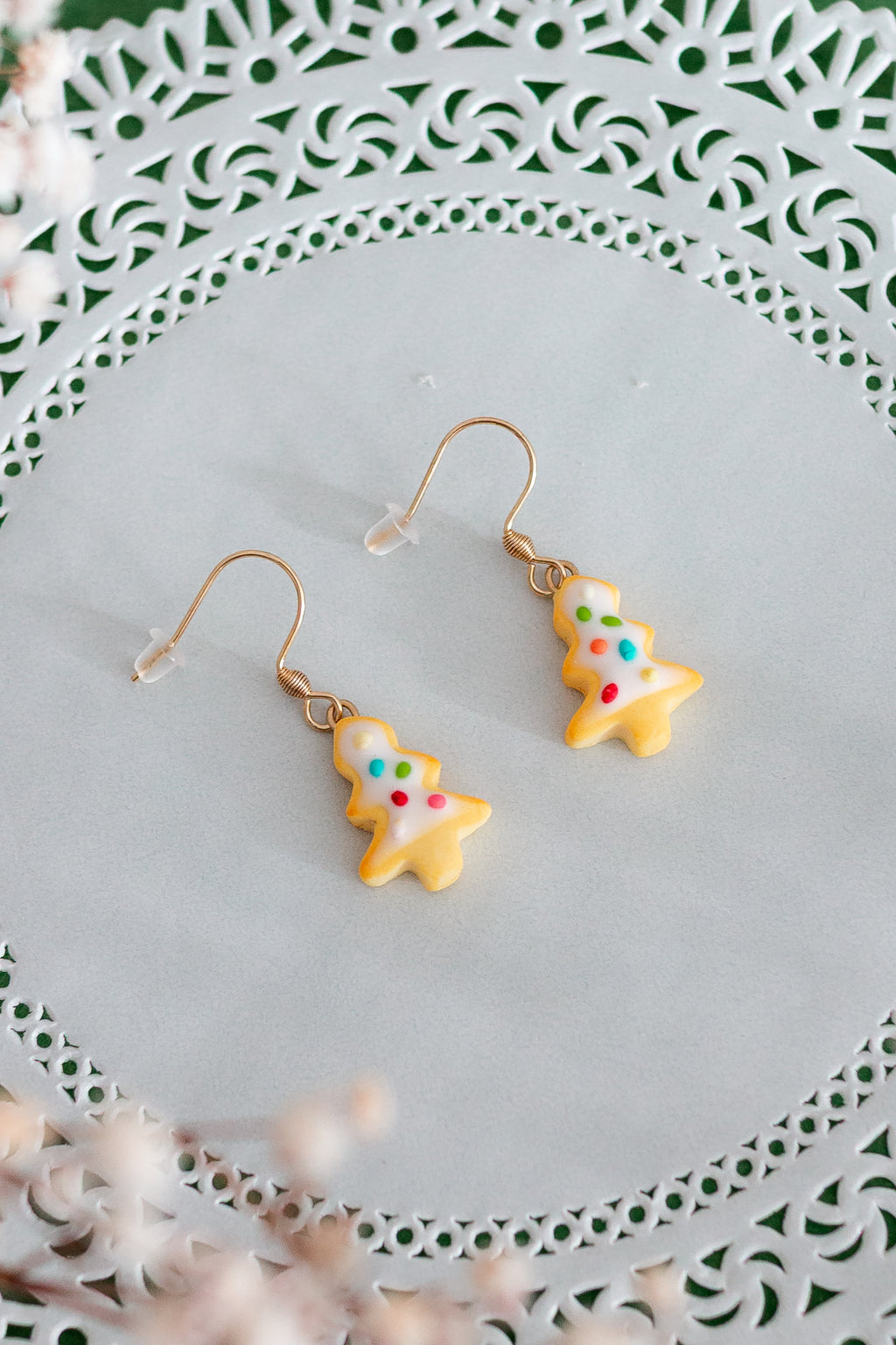 Tree Shaped Milanese Biscuit Earrings (with Icing and Sprinkles)