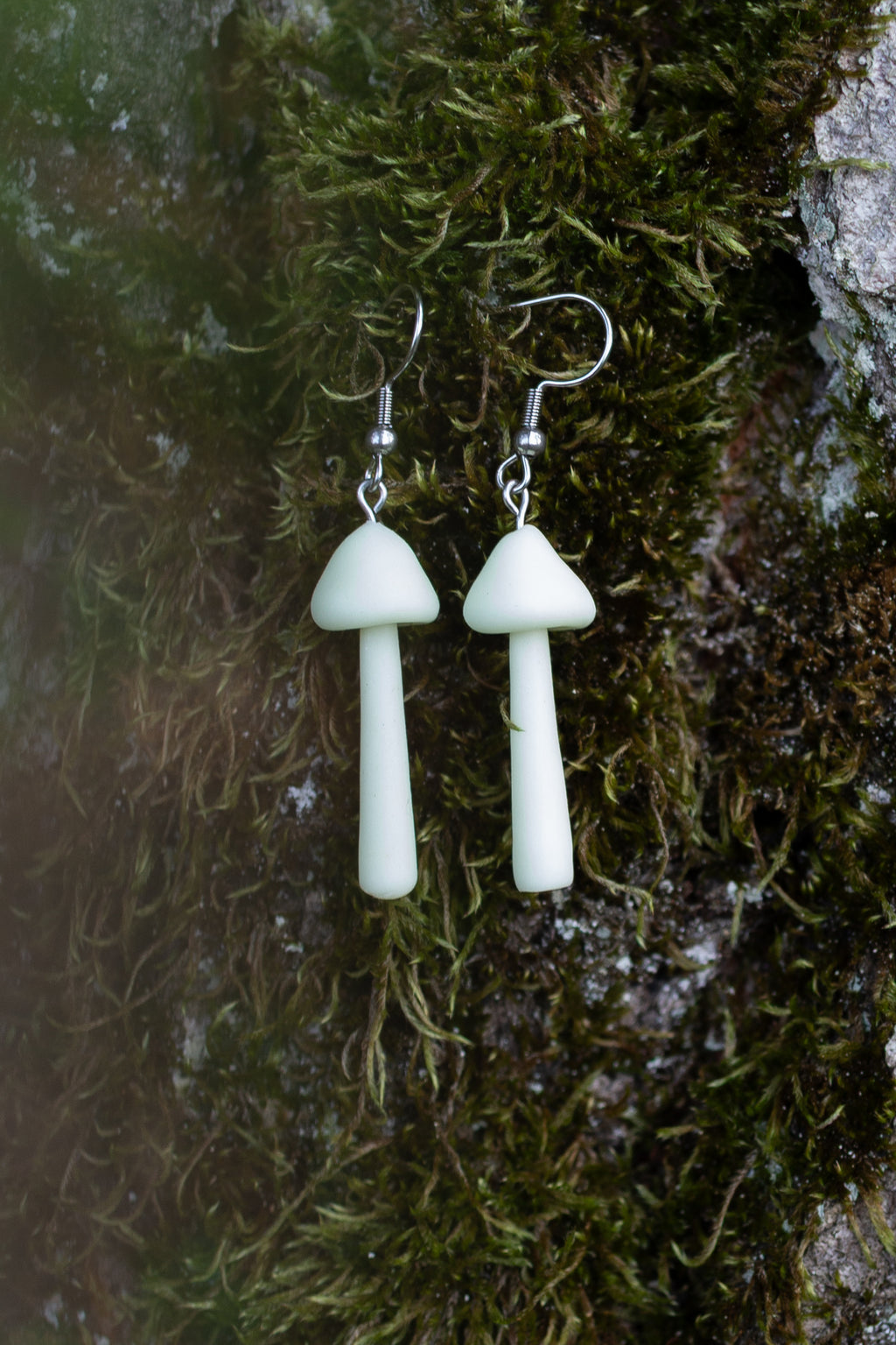 Eternal Light Mushroom Earrings (Mycena Luxaeterna)