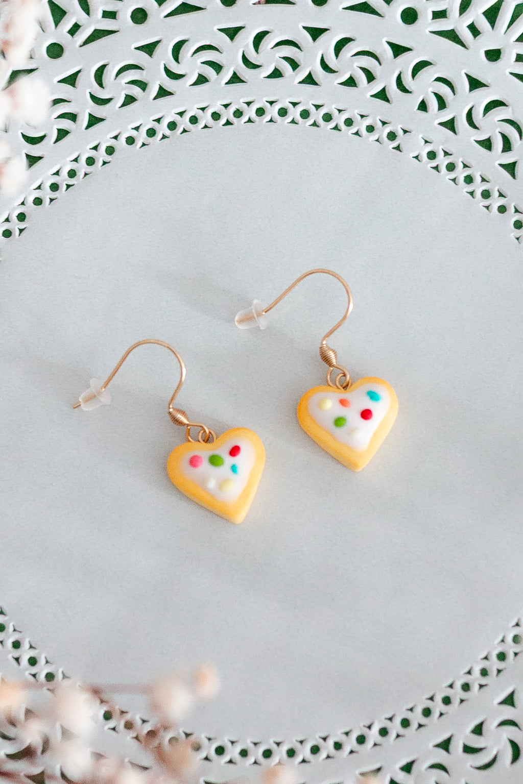 Heart Shaped Milanese Biscuit Earrings (with Icing and Sprinkles)